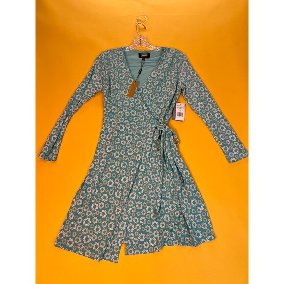 Alexia Admor Amelia Wrap Dress Womens XS Turquoise Daisy Long Sleeve V-Neck NWT - Picture 4 of 11